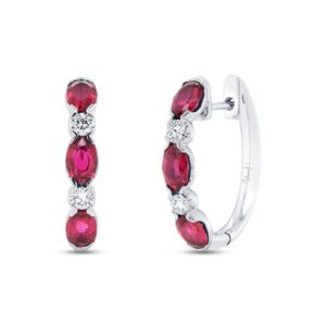 Oval Shaped Ruby Huggie Earrings