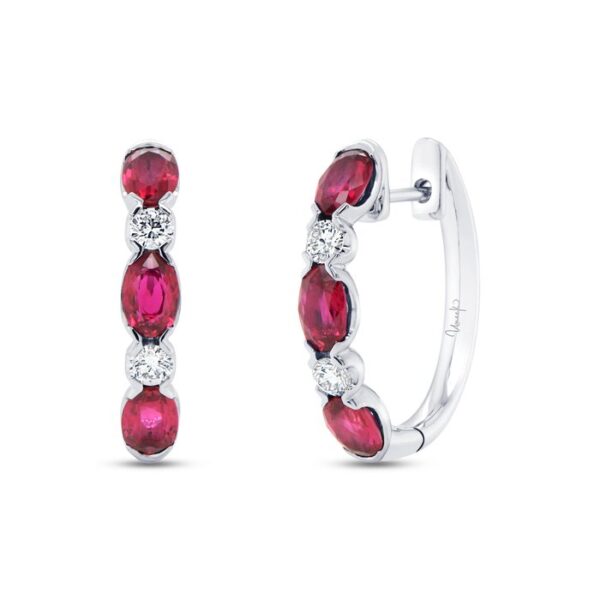 Oval Shaped Ruby Huggie Earrings