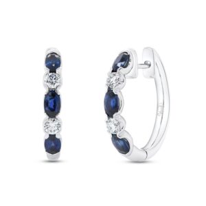 Oval Shaped Blue Sapphire Huggie Earrings