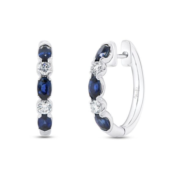 Oval Shaped Blue Sapphire Huggie Earrings