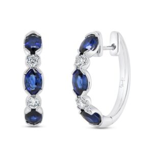 Oval Shaped Blue Sapphire Huggie Earrings