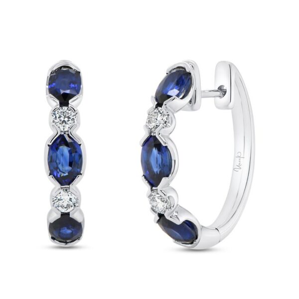 Oval Shaped Blue Sapphire Huggie Earrings