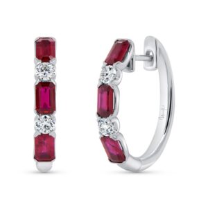Emerald Cut Ruby Huggie Earrings