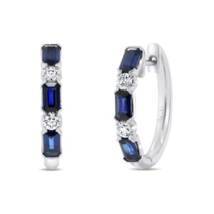 Emerald Cut Blue Sapphire Huggie Earrings