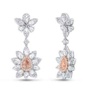 Drop Pear Shaped Pink Diamond Dangle Earrings