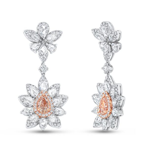 Drop Pear Shaped Pink Diamond Dangle Earrings