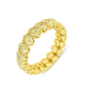 1-Row Oval Shaped Fancy Yellow Diamond Anniversary Ring