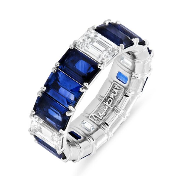 1-Row Emerald Cut Blue Sapphire Eternity Ring