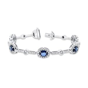 1-Row Oval Shaped Blue Sapphire Link Bracelet