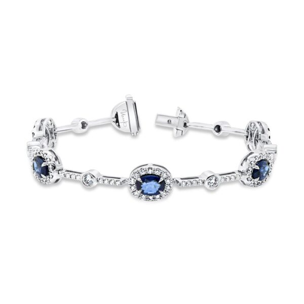1-Row Oval Shaped Blue Sapphire Link Bracelet