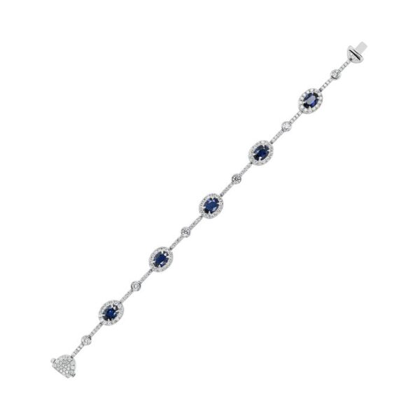1-Row Oval Shaped Blue Sapphire Link Bracelet - Image 3