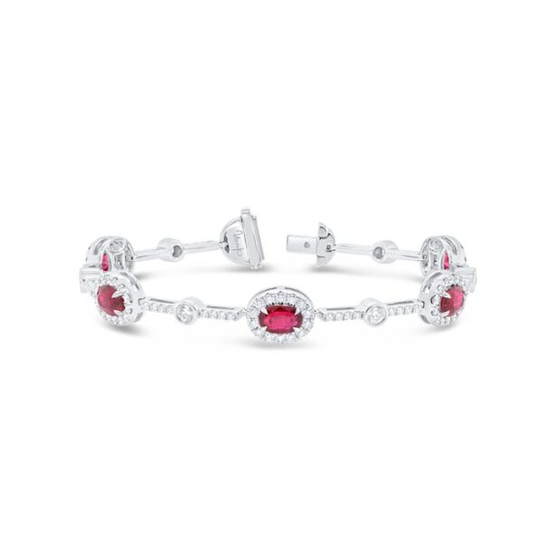 1-Row Oval Shaped Ruby Link Bracelet