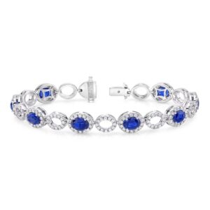 Halo Oval Shaped Blue Sapphire Bracelet