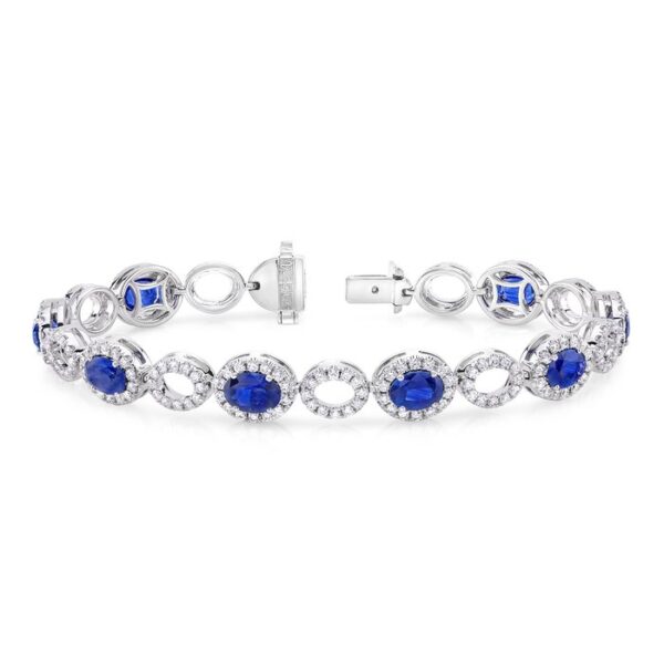 Halo Oval Shaped Blue Sapphire Bracelet
