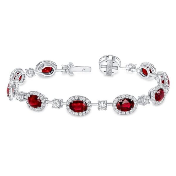 Halo Oval Shaped Ruby Bracelet