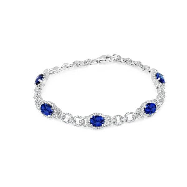Halo Oval Shaped Blue Sapphire Bracelet