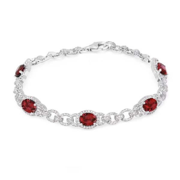 Halo Oval Shaped Ruby Bracelet