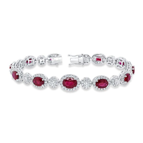 Halo Oval Shaped Ruby Tennis Bracelet