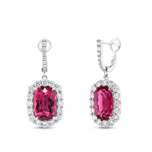Drop Cushion Cut Rubellite Dangle Earrings