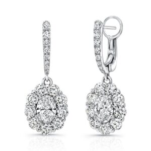 Halo Oval Shaped Diamond Dangle Earrings