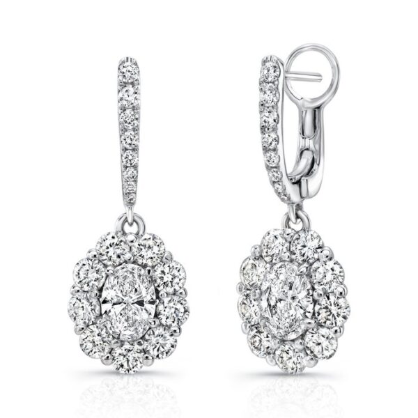 Halo Oval Shaped Diamond Dangle Earrings