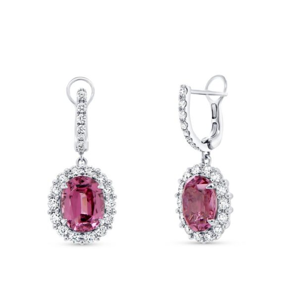 Halo Oval Shaped Garnet Dangle Earrings