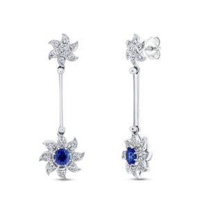 Round Blue Sapphire Dangle Earrings