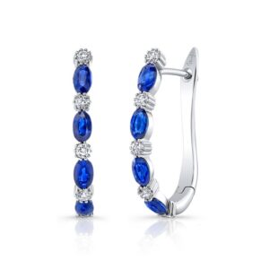 Round Blue Sapphire Hoop Earrings
