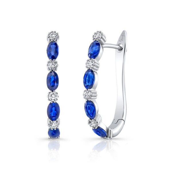 Round Blue Sapphire Hoop Earrings