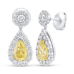 Halo Pear Shaped Yellow Diamond Dangle Earrings