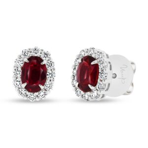 Halo Oval Shaped Ruby Stud Earrings
