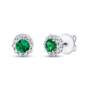 Halo Round Emerald Stud Earrings