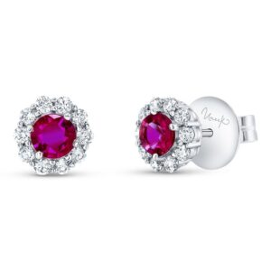 Halo Round Ruby Stud Earrings