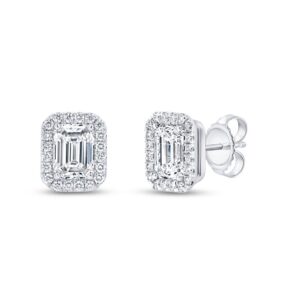 Halo Emerald Cut Diamond Drop Earrings