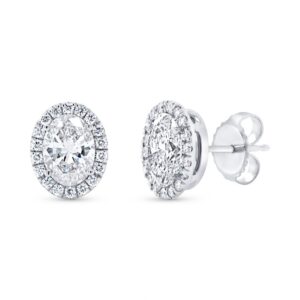 Halo Oval Shaped Diamond Drop Earrings