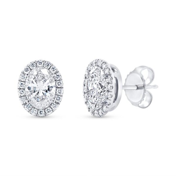 Halo Oval Shaped Diamond Drop Earrings