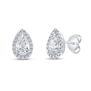 Halo Pear Shaped Diamond Drop Earrings