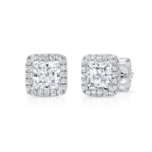Halo Princess Cut Stud Earrings