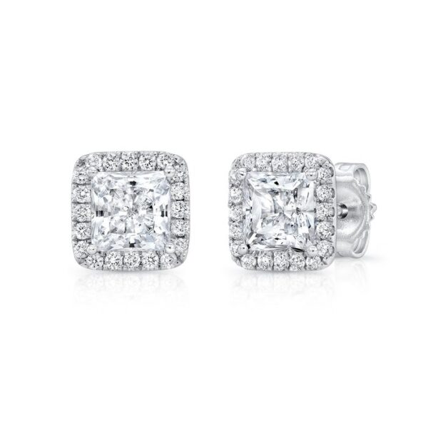 Halo Princess Cut Stud Earrings