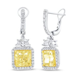 Halo Radiant Yellow Diamond Dangle Earrings