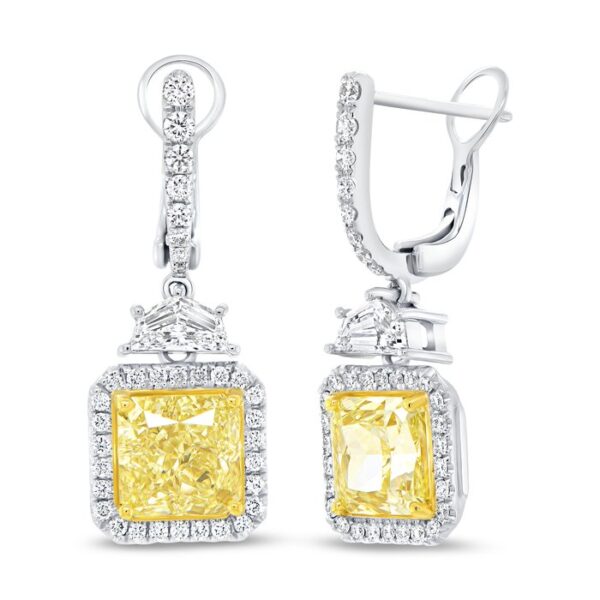 Halo Radiant Yellow Diamond Dangle Earrings