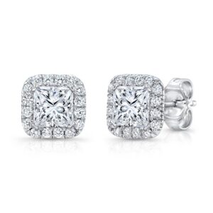 Halo Princess Cut Stud Earrings