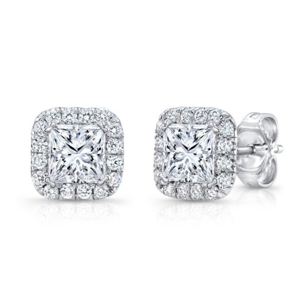 Halo Princess Cut Stud Earrings