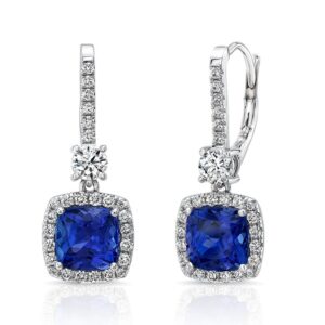 Halo Cushion Cut Tanzanite Dangle Earrings