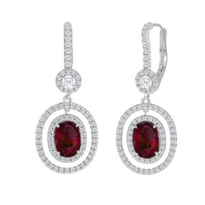 Halo Oval Shaped Ruby Dangle Earrings