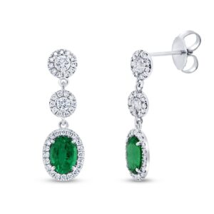 Halo Oval Shaped Emerald Dangle Earrings