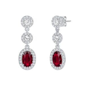 Halo Oval Shaped Ruby Dangle Earrings