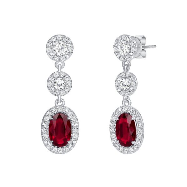 Halo Oval Shaped Ruby Dangle Earrings