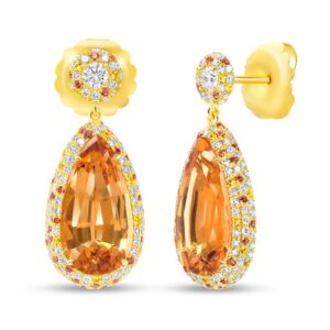 Halo Pear Shaped Topaz Dangle Earrings