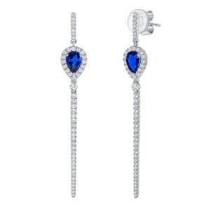 Round Blue Sapphire Dangle Earrings